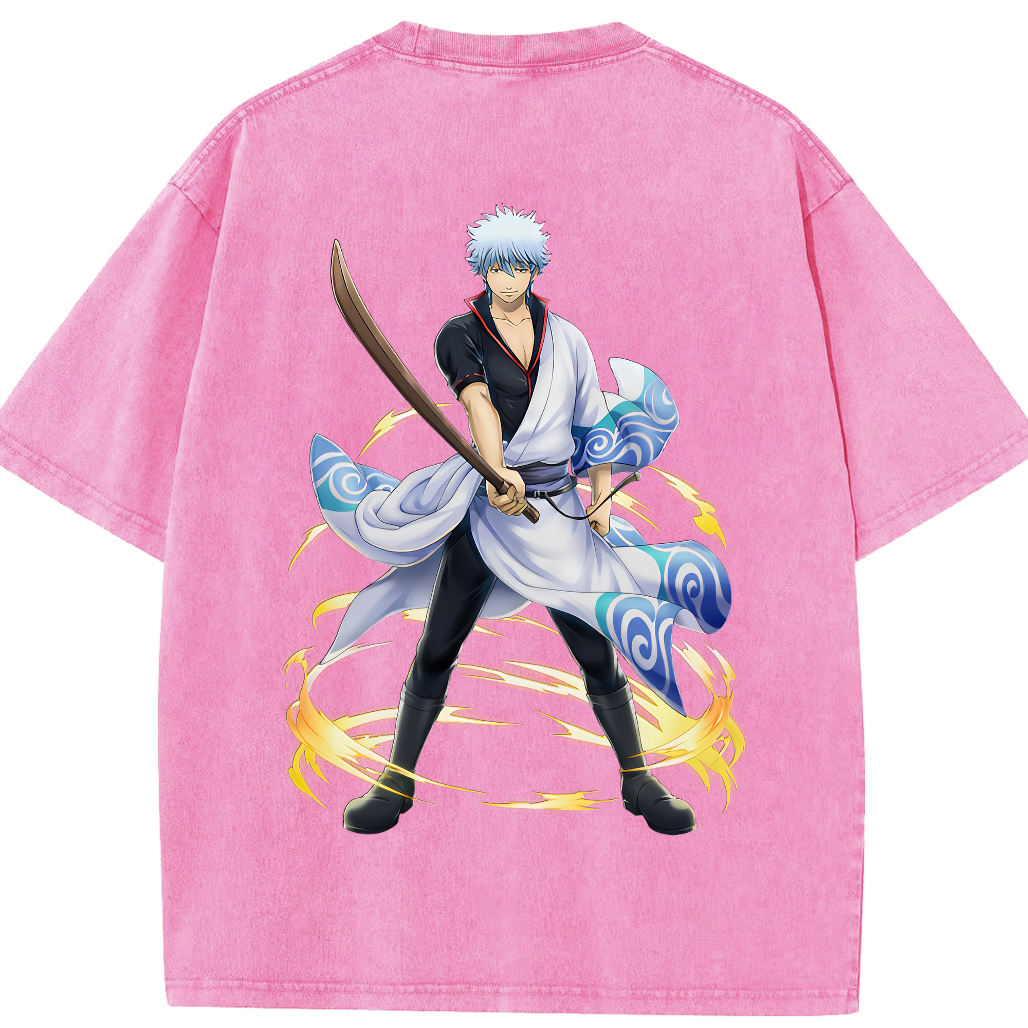（画像用） ぎんたま 坂田銀時（さかたぎんとき） 神楽 志村新八（しむら しんぱち） GINTAMA Sakata Gintoki Kagura Shimura Shinpachi 綿100% ヴィンテージ風 半袖Tシャツ（背面プリント）